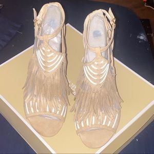 Wild Diva Adele Faux Suede Fringe Sandal Heels